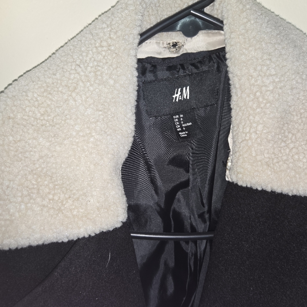 H&M Black Jacket Sherpa Lined 'Biker' Size 6 - Picture 4 of 7